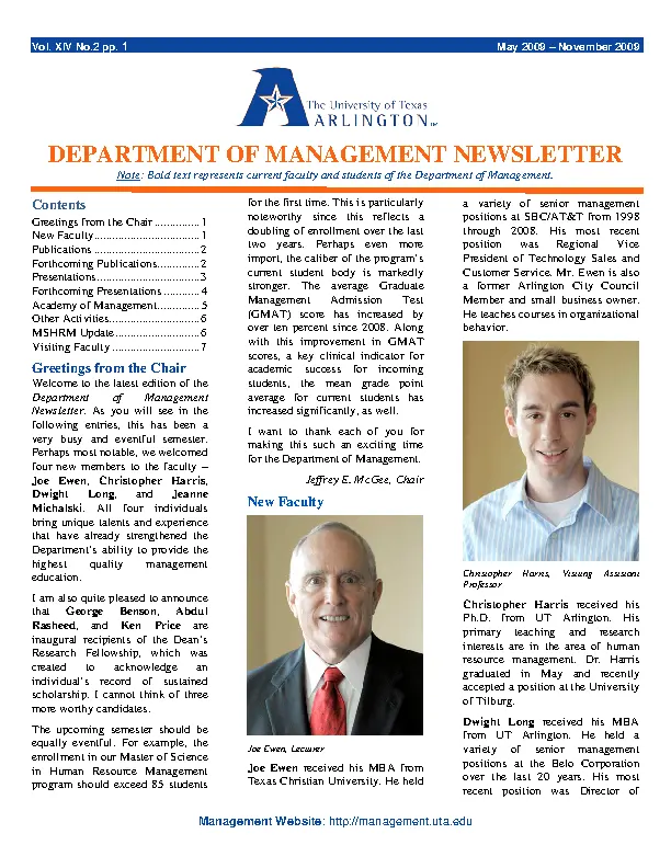 Department Of Management Newsletter - Pdfsimpli