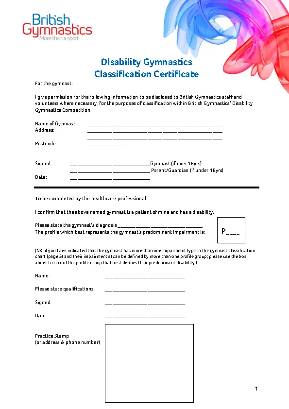 Disability Gymnastics Classification Certificate