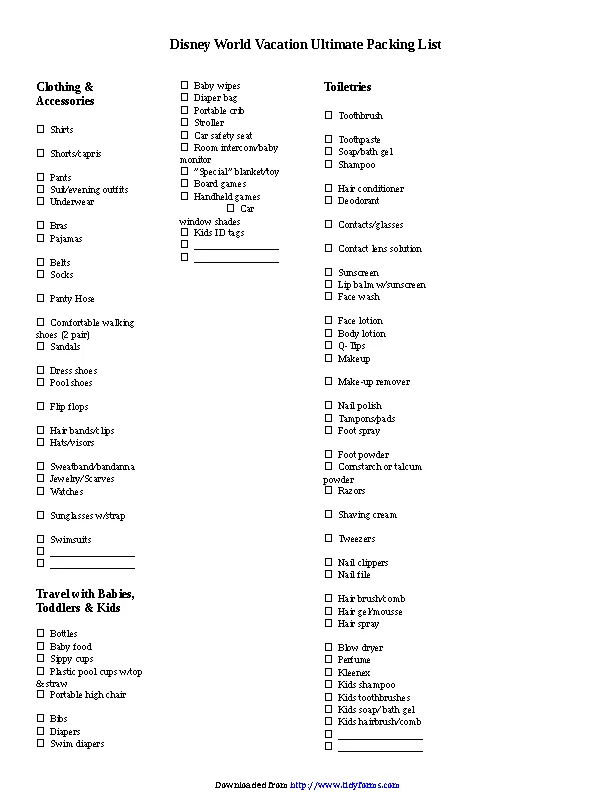 Disney Vacation Ultimate Packing List - PDFSimpli