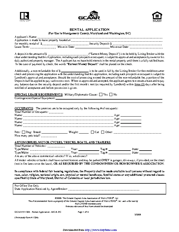 District Of Columbia Rental Application Form PDFSimpli