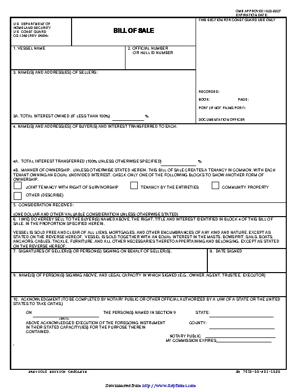 District Of Columbia Vessel Bill Of Sale Form