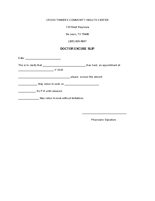 Doctors Excuse Note Template For Work