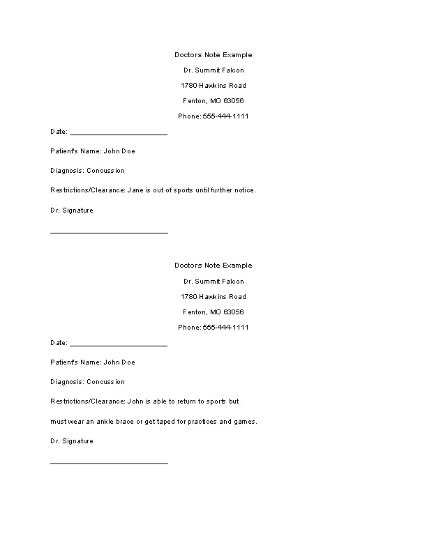 Doctors Note Template Example