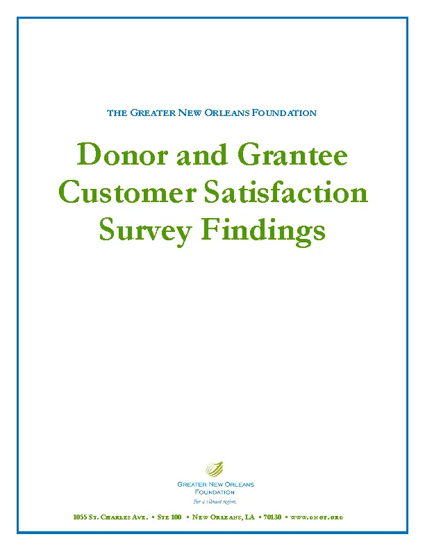 Donor And Grantee Customer Satisfaction Survey Findings