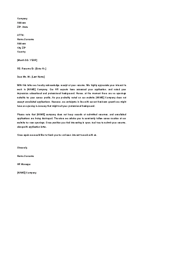 Download Acknowledgement Letter Sample For Receipt Of Resume - PDFSimpli