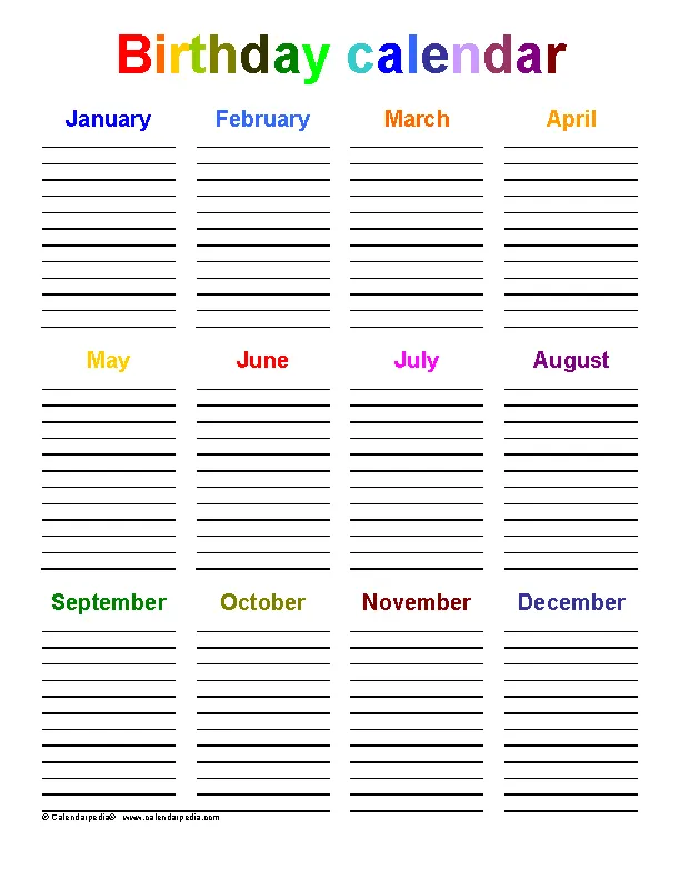 Download Birthday Calendar Template For Free