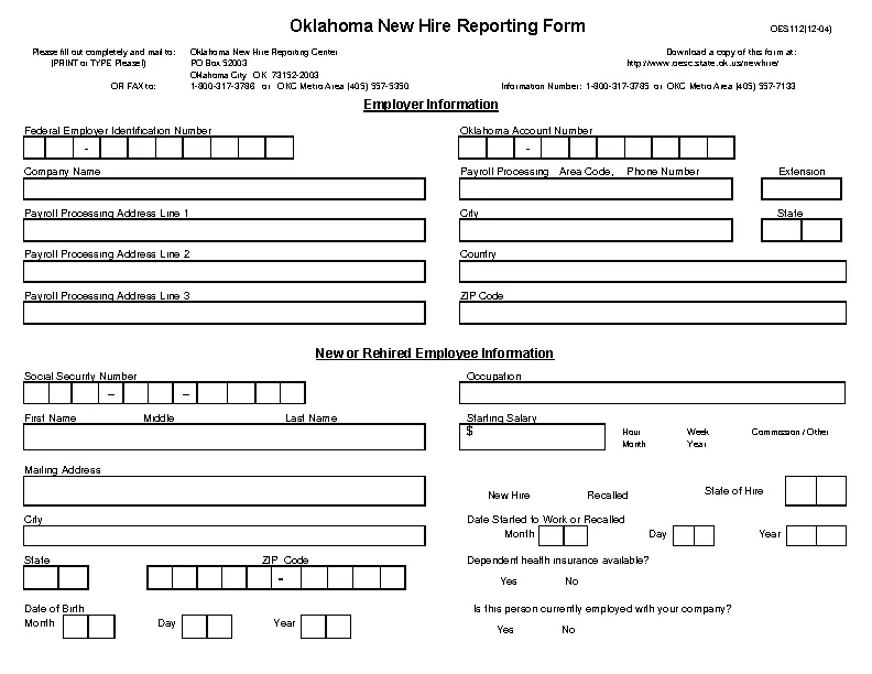 Download New Hire Reporting Form PDFSimpli