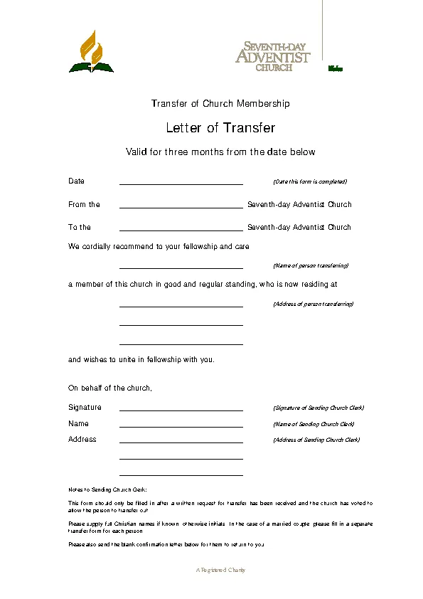 Download Sample Transfer Letter Of Church Membership Pdfsimpli 1922