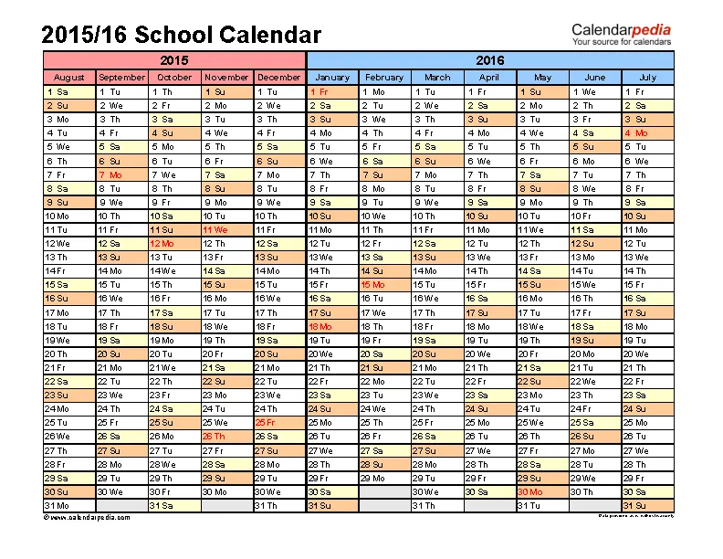 Download School Calendar 2015 16 Template