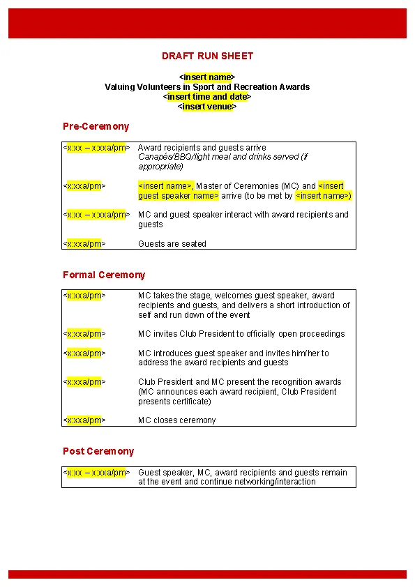 Draft Run Sheet Template PDFSimpli