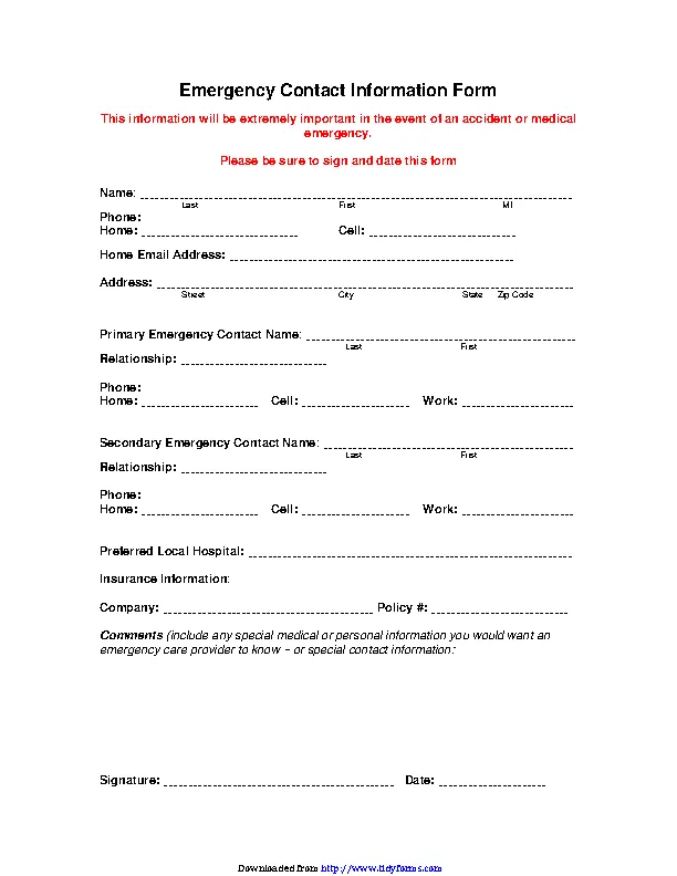 Emergency Contact Form 1 PDFSimpli