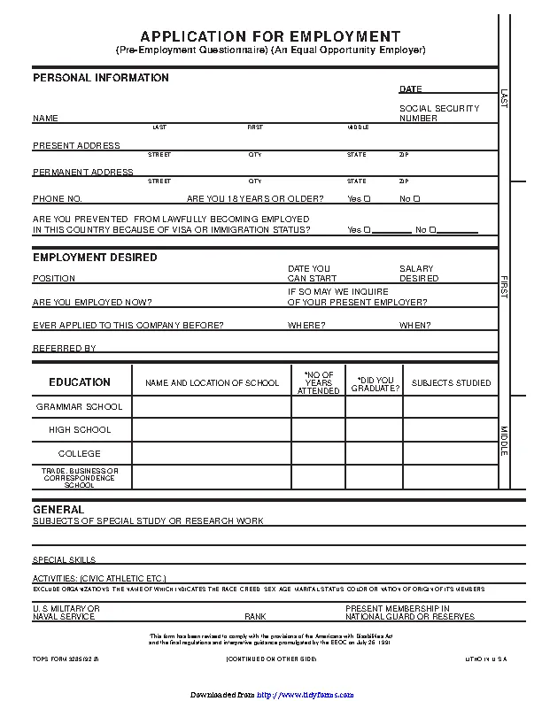 Employee Application Form 2