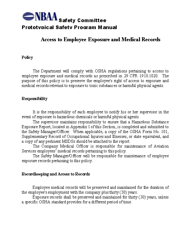 Employee Exposure And Medical Records Template