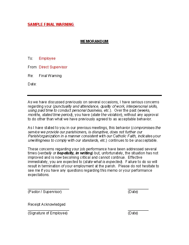 Employee Warning Memo Template