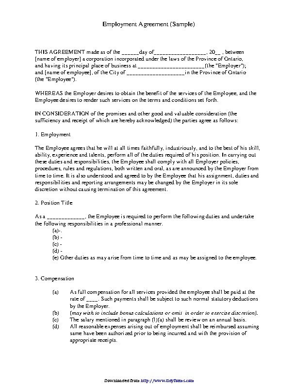 Employment Agreement Sample 1