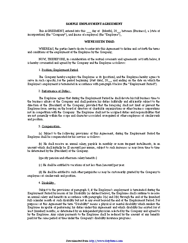 Employment Agreement Sample 3 - PDFSimpli