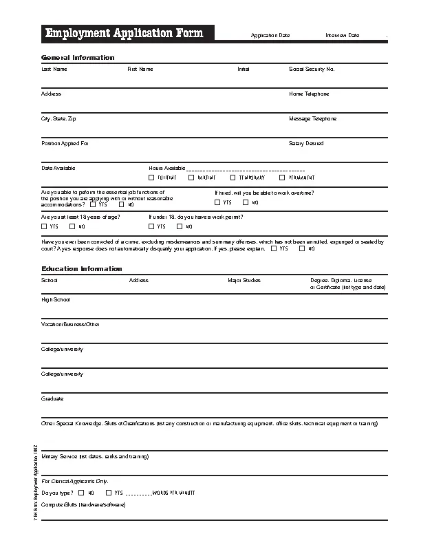 Employment Application Form Pdfsimpli 8170