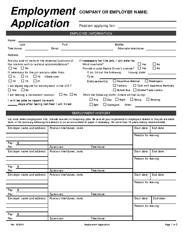 Employment Application PDFSimpli