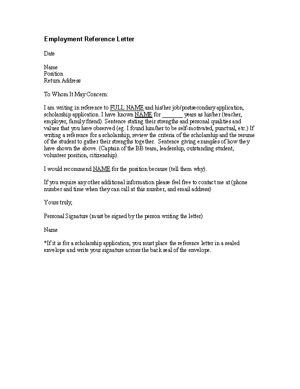 Employment Reference Letter Doc - PDFSimpli