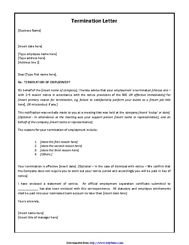 Employment Termination Letter