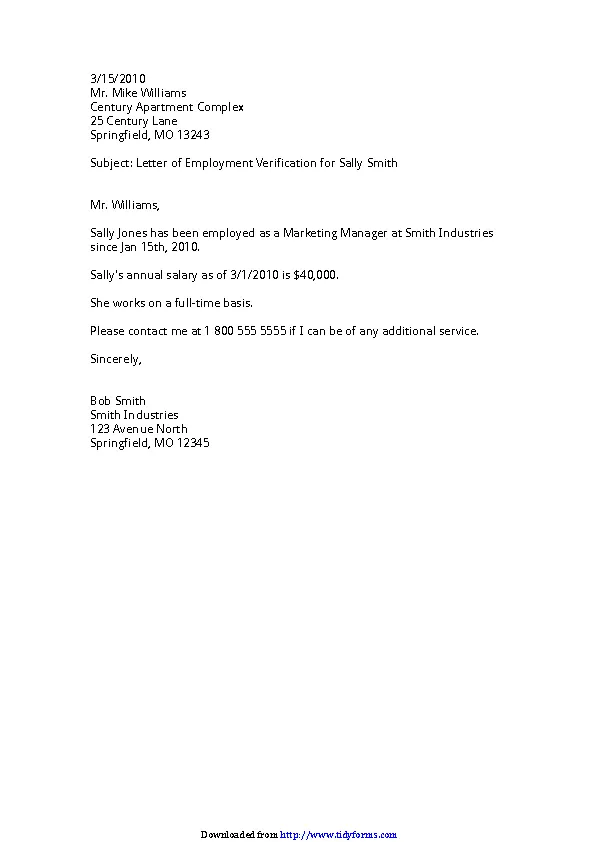 Employment Verification Letter Sample 2 PDFSimpli