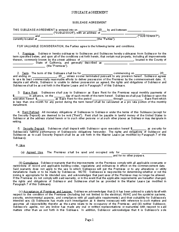 Enterprise Sub Lease Agreement - PDFSimpli