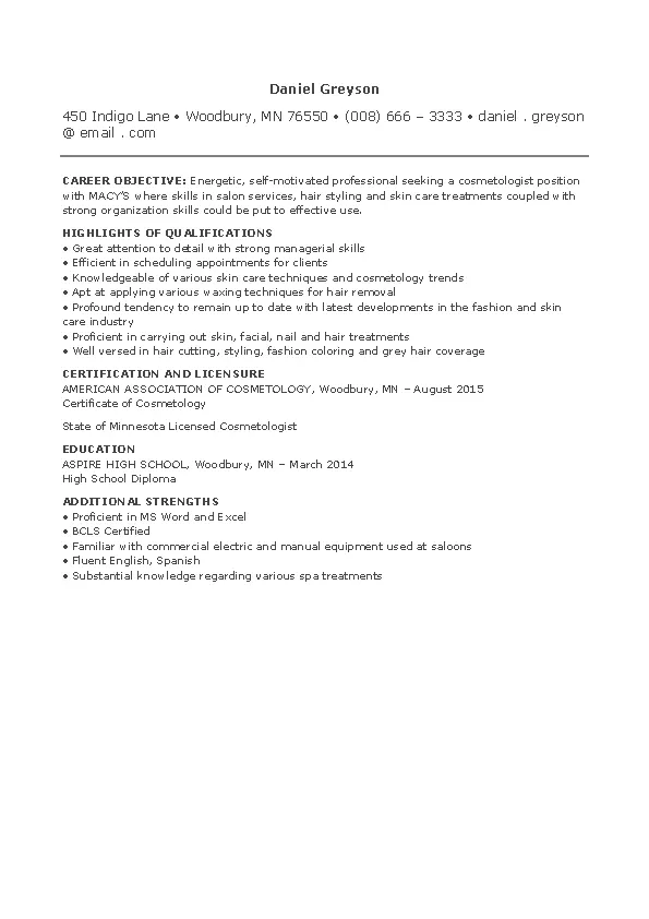 Entry Level Cosmetology Resume Pdfsimpli 