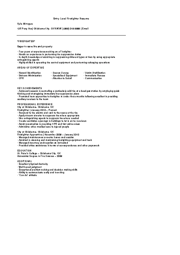 Entry Level Firefighter Resume PDFSimpli