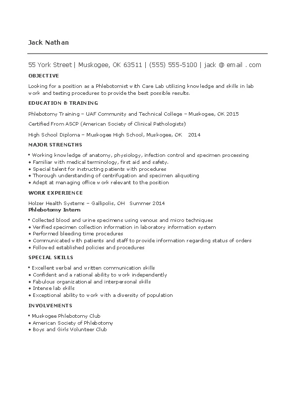 Entry Level Phlebotomy Resume - PDFSimpli