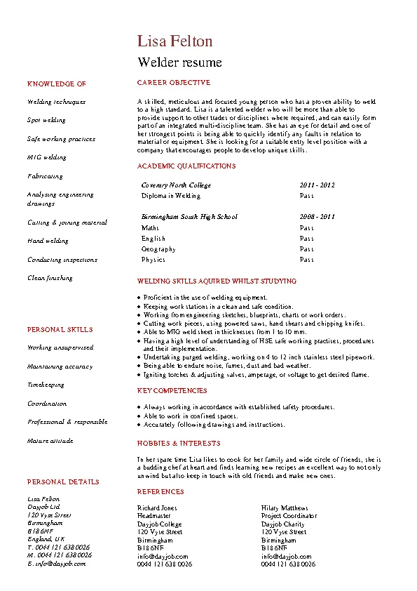 Entry Level Welder Resume - PDFSimpli