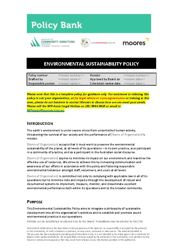 Environmental Sustainability Policy Template
