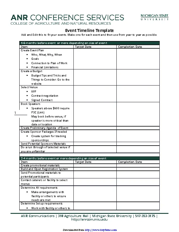 Event Timeline Template