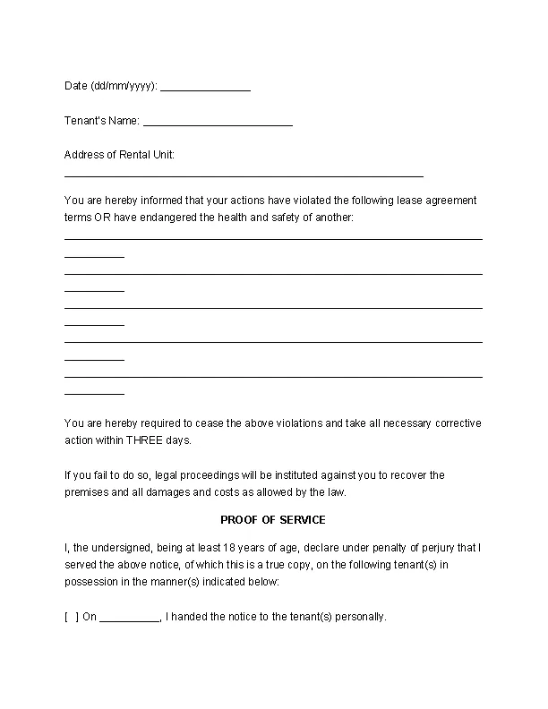 Eviction Notice To Tenant Template