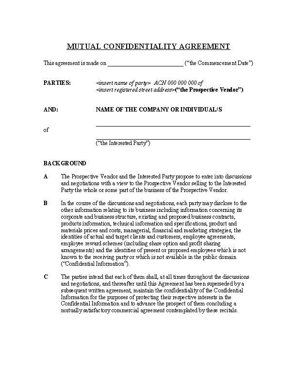 Example Basic Confidentiality Agreement 1