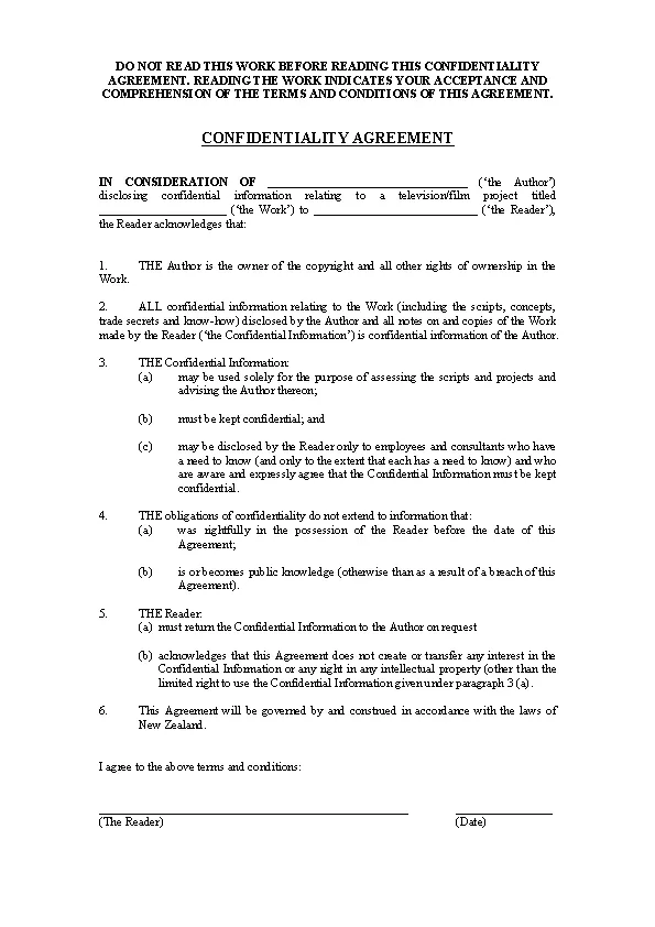 Example Basic Confidentiality Agreement
