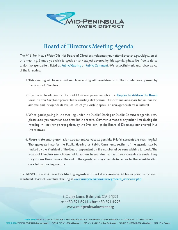 Example Board Of Directors Meeting Agenda Form