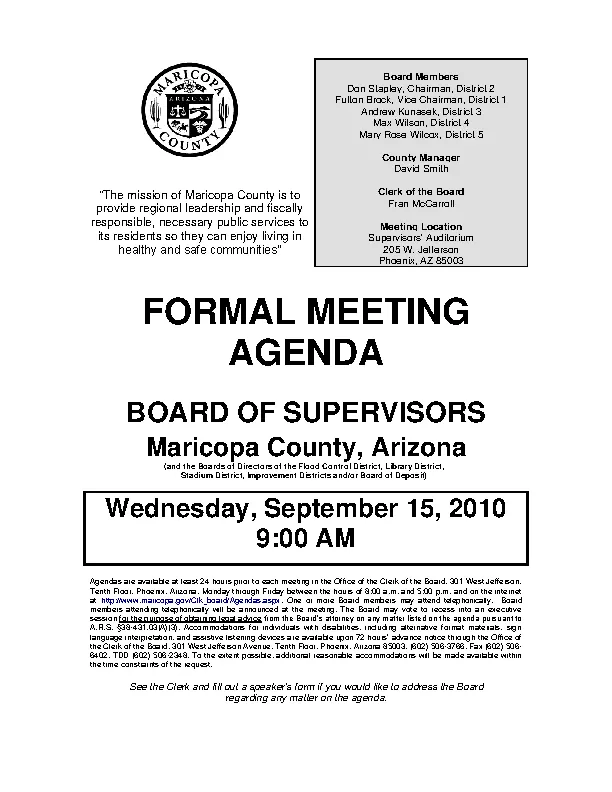 Example Board Of Supervisiors Formal Meeting Agenda