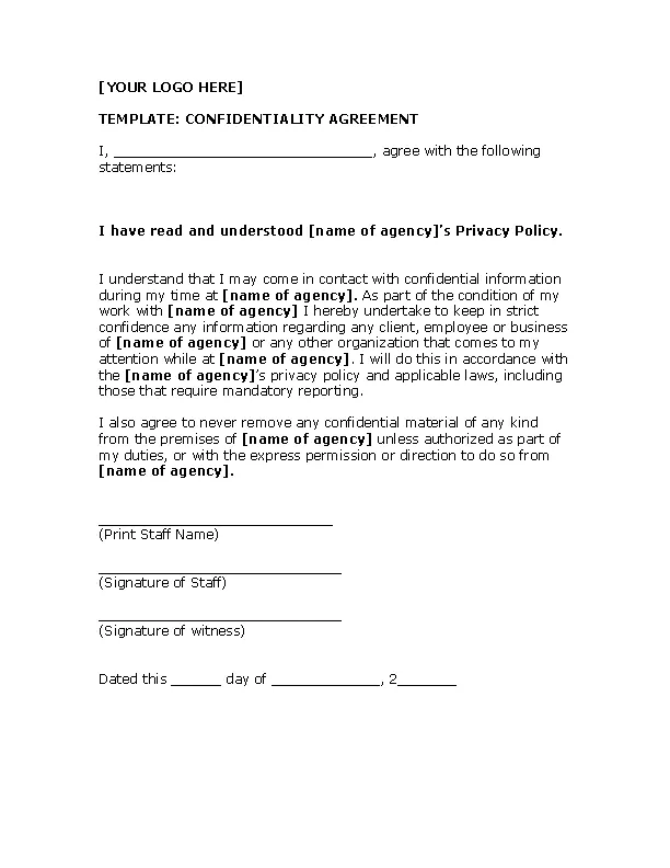 Example Celebrity Confidentiality Agreement Template