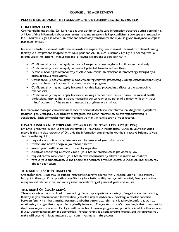 Example Client Confidentiality Counseling Agreement - PDFSimpli