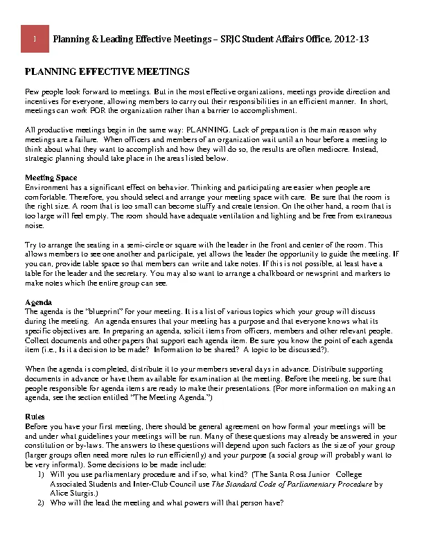 Example Effective Meeting Agenda Template For Student