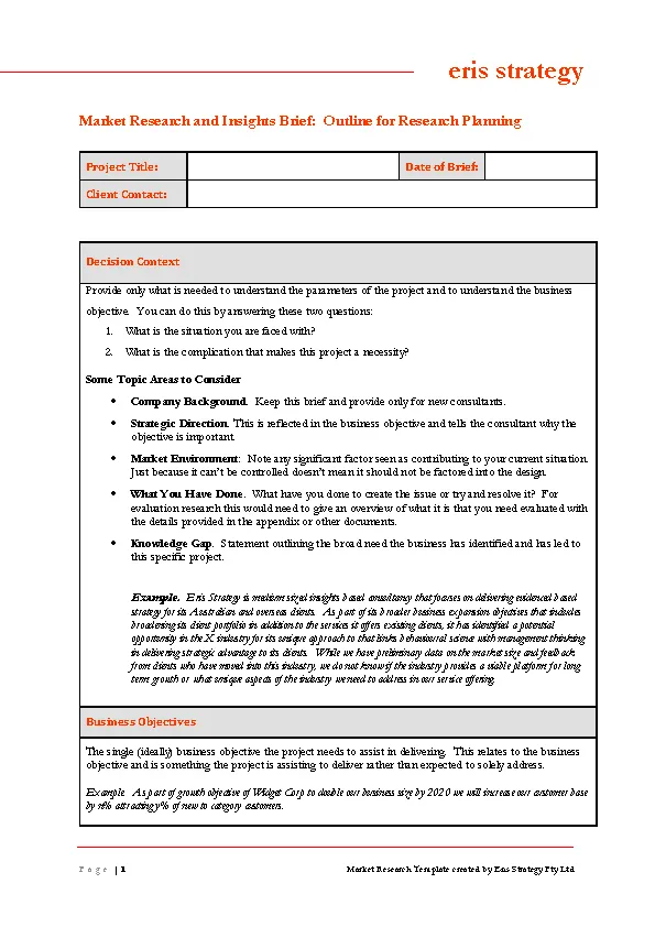 Example Market Research Brief Template PDFSimpli