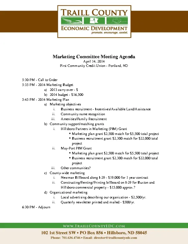 Example Marketing Budget Meeting Agenda
