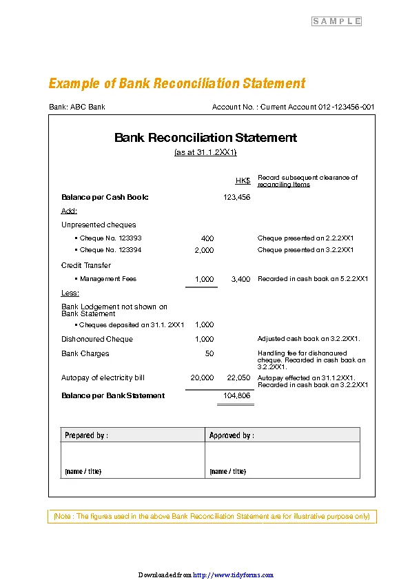 Example Of Bank Reconciliation Statement PDFSimpli