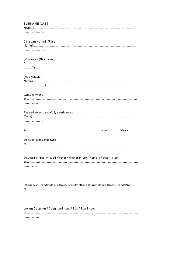 Example Of Death Notice Template - PDFSimpli