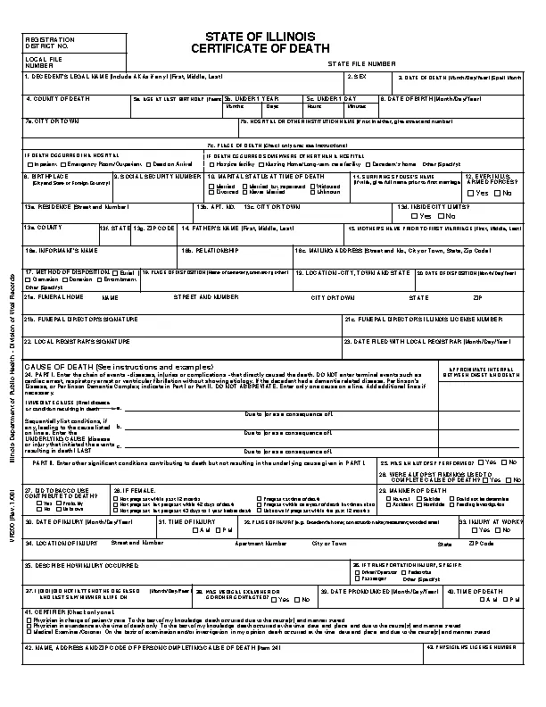 Example Of Printable Death Certificate