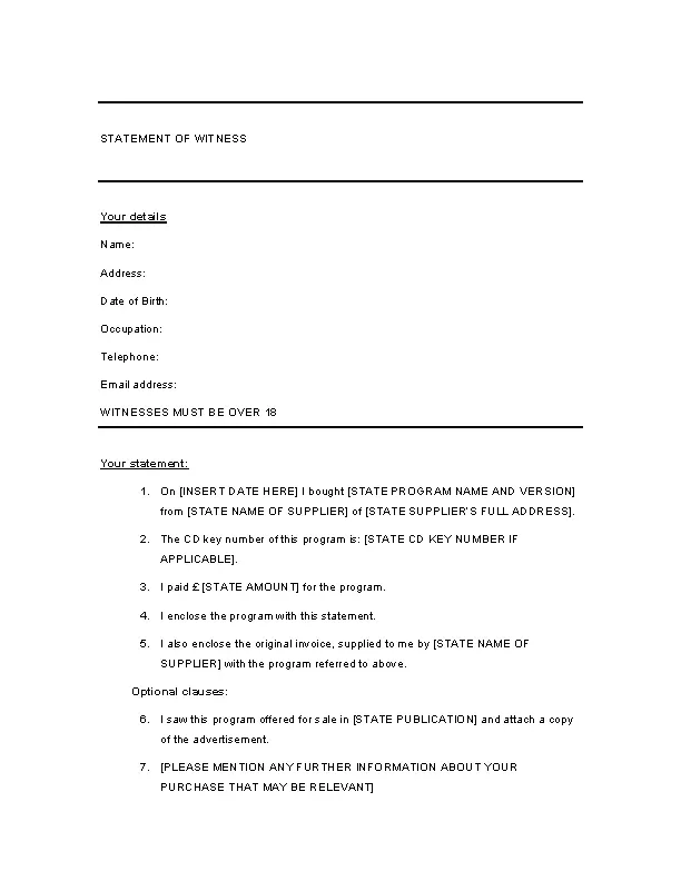 Example Witness Statement Template Free Download
