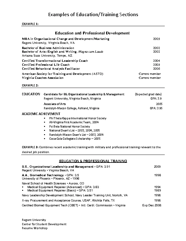 Examples Of Education Training - Examples Of Education Training Sections Resume.webp