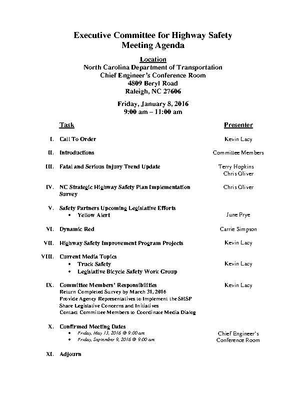 Executive Committee For Highway Safety Meeting Agenda