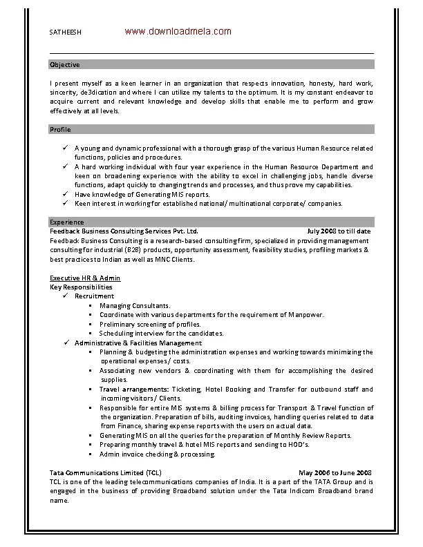 Executive Hr And Admin Sample Resume - PDFSimpli