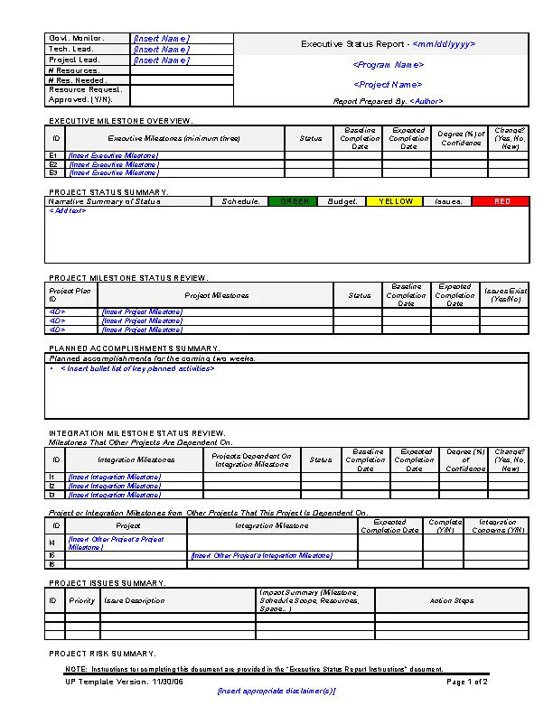 Executive Project Update Templates Pdfsimpli